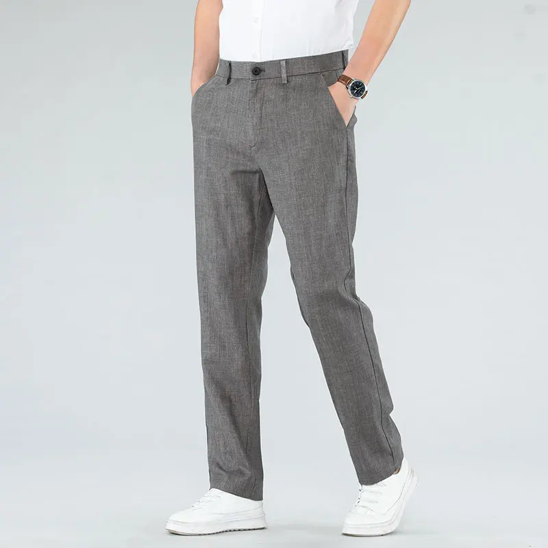 2024 New Ultra-thin Men's Fashion Pants Summer Business Breathable Linen Comfortable Male Casual Straight Trousers 4