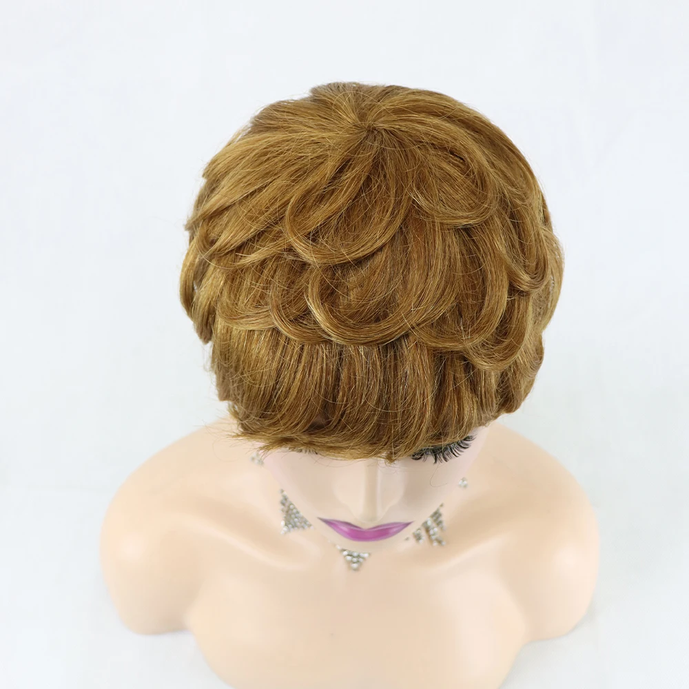 Perucas de Cabelo Brasileiro para Preto Humano Curto Pixie Corte Reto Remy Cabelo Máquina Feita Destaque Cor Barato Glueless Peruca 70 Perucas à máq.