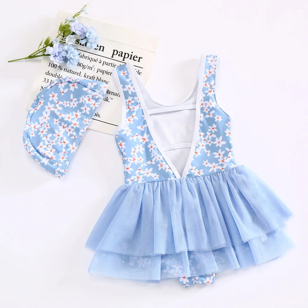 thumbnail image 2 of Traje de baño para niñas pequeñas, ropa de flores para niños, traje de baño para niños con volantes de encaje, traje de baño de una pieza con estampado de estilo coreano para niños, 2 of 5