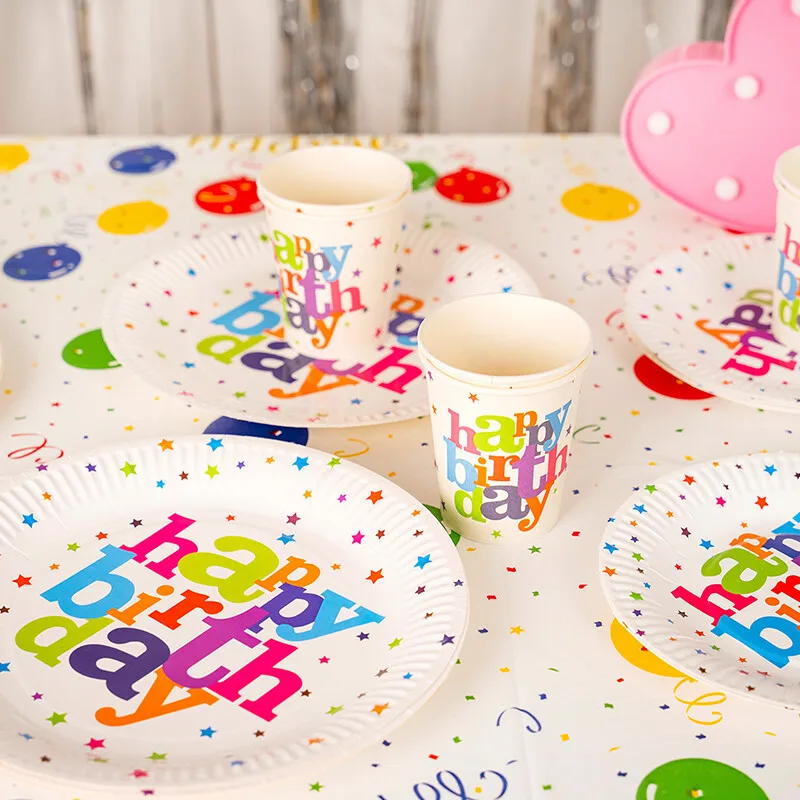 

Birthday Party Plates Colorful Party Decorations Napkins Set Supplies Baby Shower Balloon Tableware Decor for Kids Party Camping