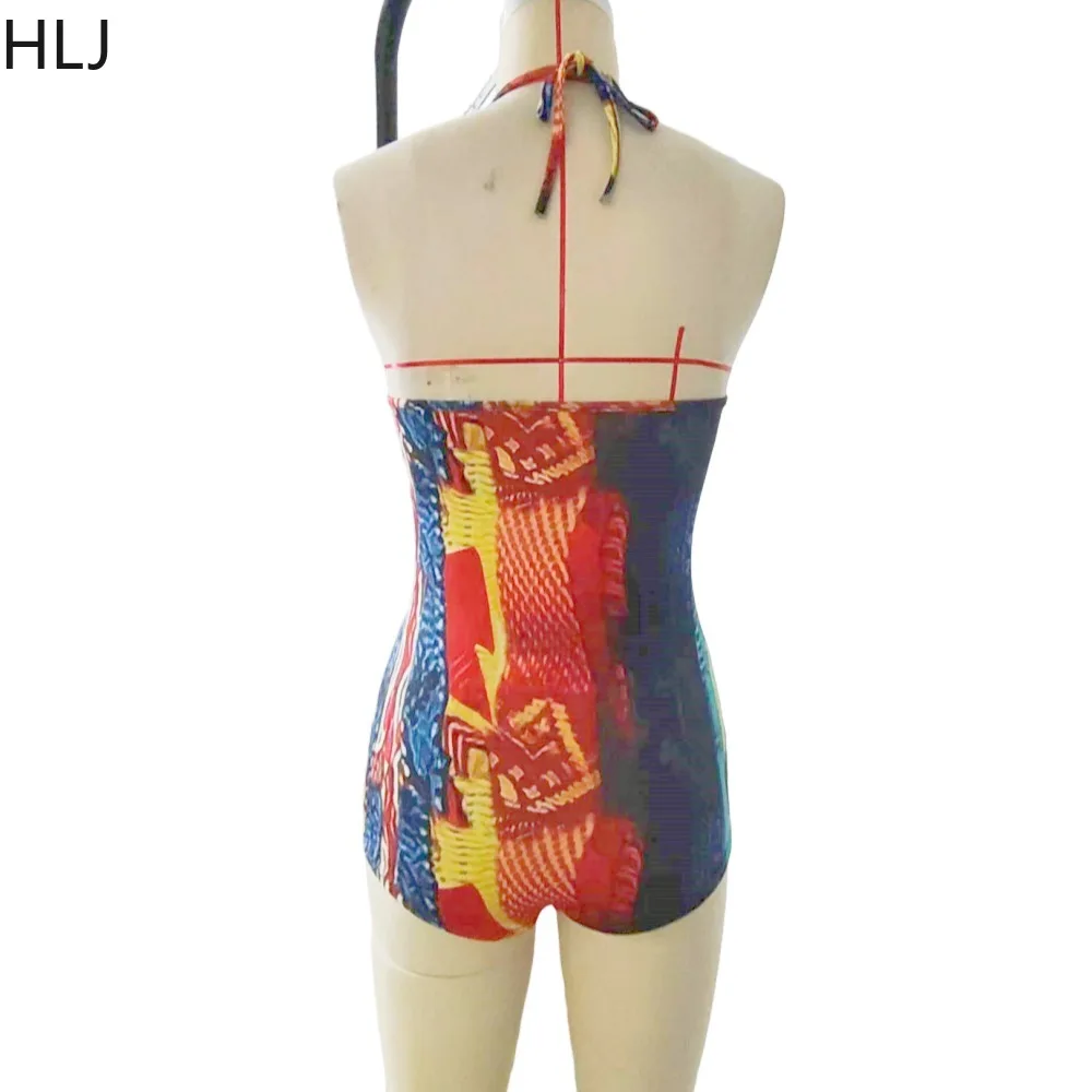 HLJ Sexy Multicolour Snake Print Bodycon Nightclub Rompers Women Deep V Backless Slim Jumpsuit Fashion Halter Sleeveless Overall