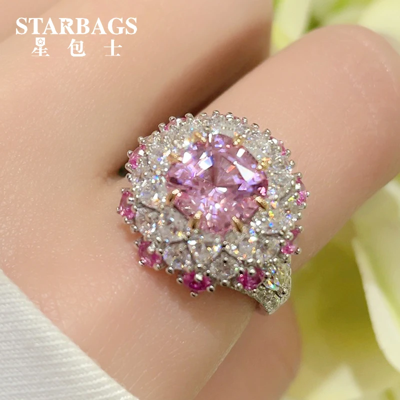 

Top Qual Lotus Color Pink Diamond Ring Luxury Heavy Industry Papalacha Fine jewelry ring high carbon diamond ring hand ornaments