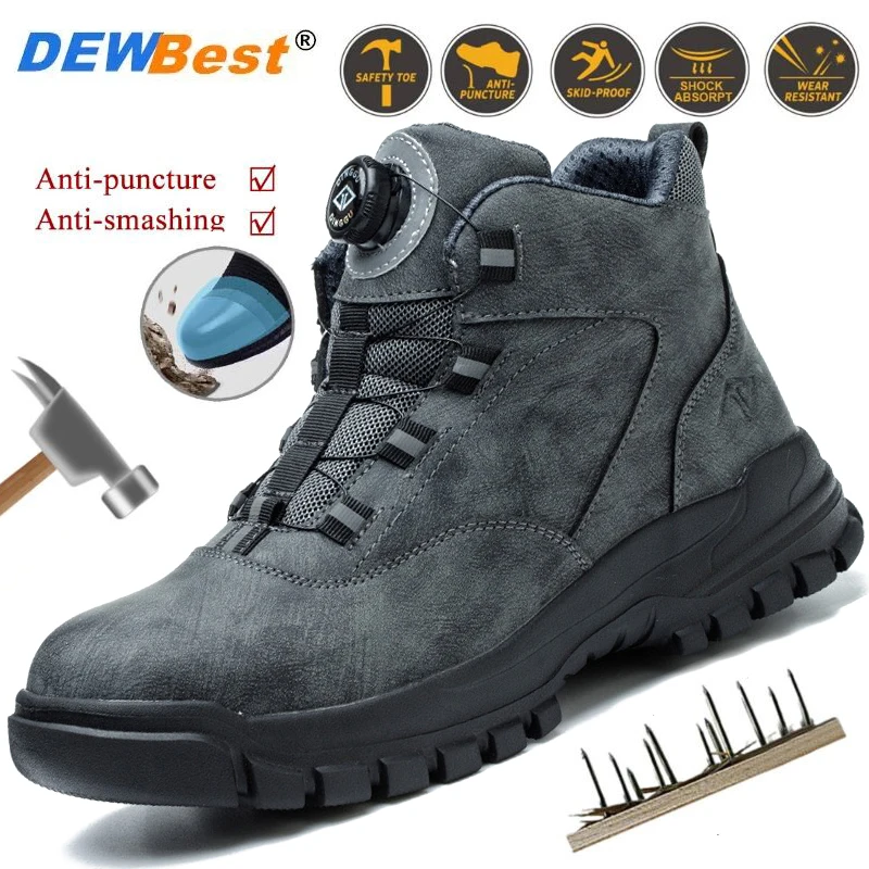 

New comfortable swivel button men's work shoes non-slip anti-smash anti-puncture full shoes fashion casual shoes