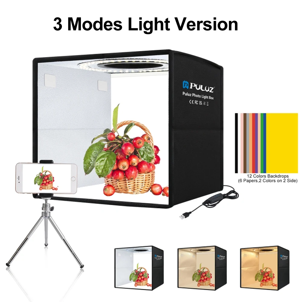 LED Photo Lighting 25cm Folding Portable High 97 CRI Ring LED Light Photo Lighting Studio Shooting Tent Box with 12 Colors Backdrops