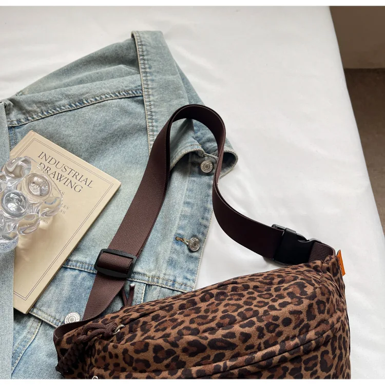 Women's Leopard Print Chest Bag, Autumn/Winter Fashion Crossbody Bag, Trendy Sporty Multifunctional Waist Bag Waist Packs bolsa