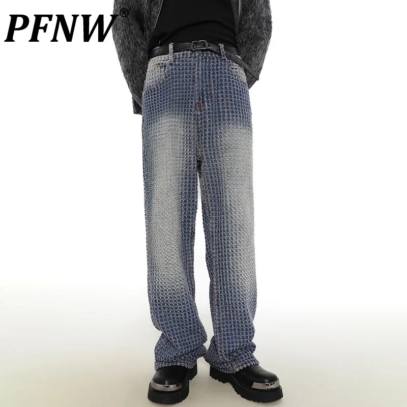 

PFNW American Stylish Men's Jeans High Street Worn Out Vintage Male Denim Pants Straight Trousers 2024 Spring Trendy New 28W2632