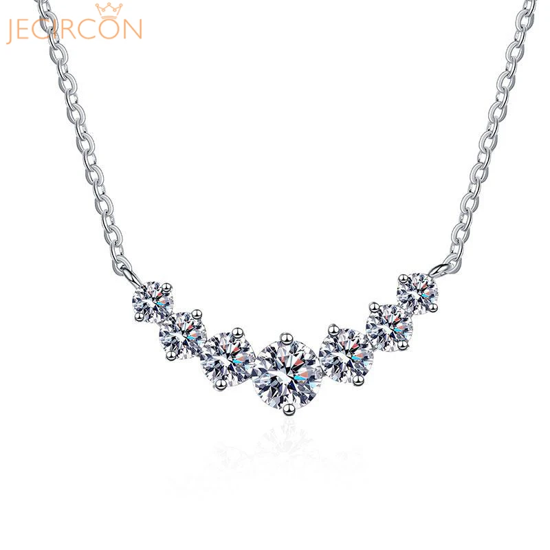 

JECIRCON 925 Sterling Silver Moissanite Necklace for Women Simple Smile 7 Princesses Shiny Diamond Pendant Plated PT950 Jewelry