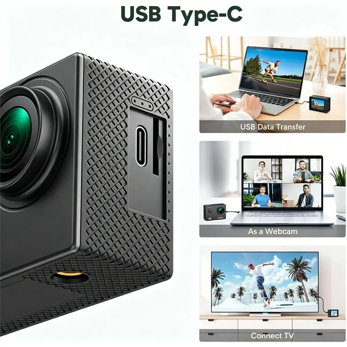 기프트뉴 EK7000 4K30FPS 20MP WiFi 액션 카메라 방수 수중 카메라 리모컨 4배 줌 지원 외부 마이크