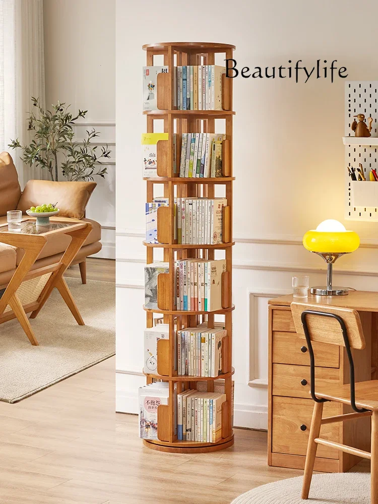 

Solid Wood Rotating Household Storage Rack Floor Desk Storage Library Simple Wall Cabinet