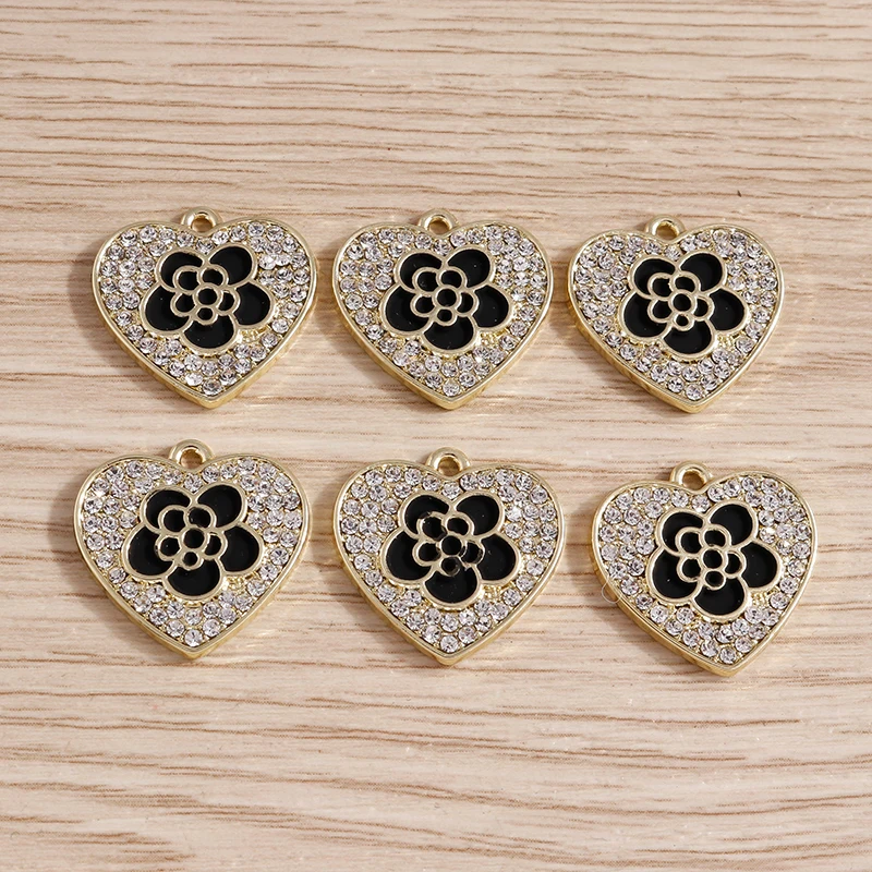 4 stücke 18x18mm Emaille Blume Charms Kristall Liebe Herz Charms Anhänger für Schmuck Herstellung Ohrringe Halsketten DIY Handwerk liefert