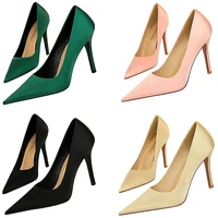 New Women Fetish 10cm High Heels Office Career Satin Pumps Lady Holiday Party Scarpins Stiletto Green Pink Shoes Plus Size 34-43 1