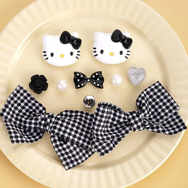 헬로키티 시리즈 신발 참 장식 리본 만화 애니메이션 신발 꽃 클로그 샌들 DIY 장식 크리스마스 파티 선물