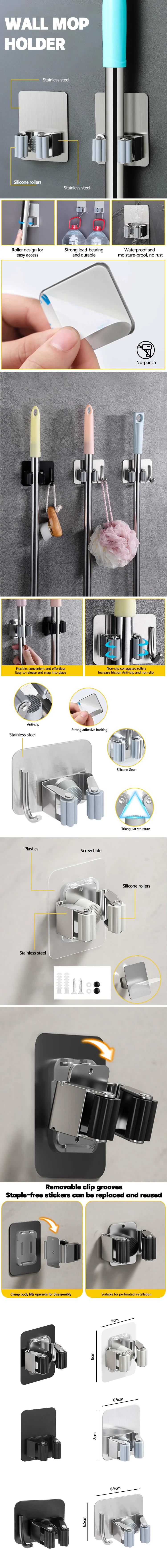 Description Picture 2 of item1/2pcs Multi-Purpose Hooks Strong Adhesive Bathroom Storage Hooks Brush Broom Hanger Home Organizer Accessories