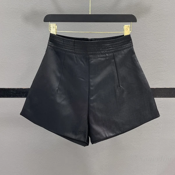 Shiny Bronzing Casual Shorts for Women 2024 Summer New Retro High Waist Slimming Hot Girl A- Line Wide-Leg Hot Pants Gold Shorts