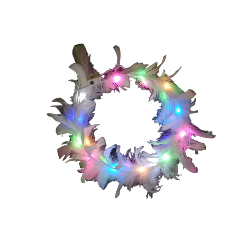 Glow Headband Luminous Hair Bands Adjustable LED Light Party Favors Feather Wreath Hairband for Wedding Birthday Glow Party Hair Accessories 1pc