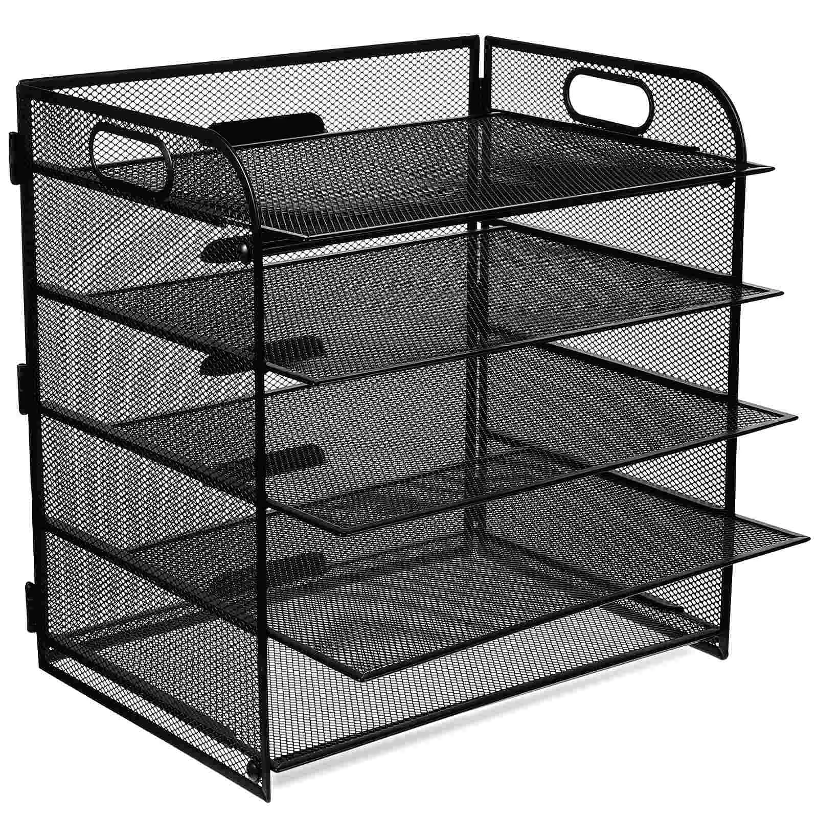 Storage Box 5-Layer Mesh Desktop File Organizer Office Document Stand Shelf for Carbon Steel Paper Tray