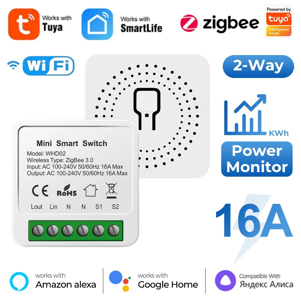Tuya Zigbee Wifi Smart Switch Module Con Power Monitor 16A Breaker Smart Life Controllo Vocale Per Siri Alexa Google Alice