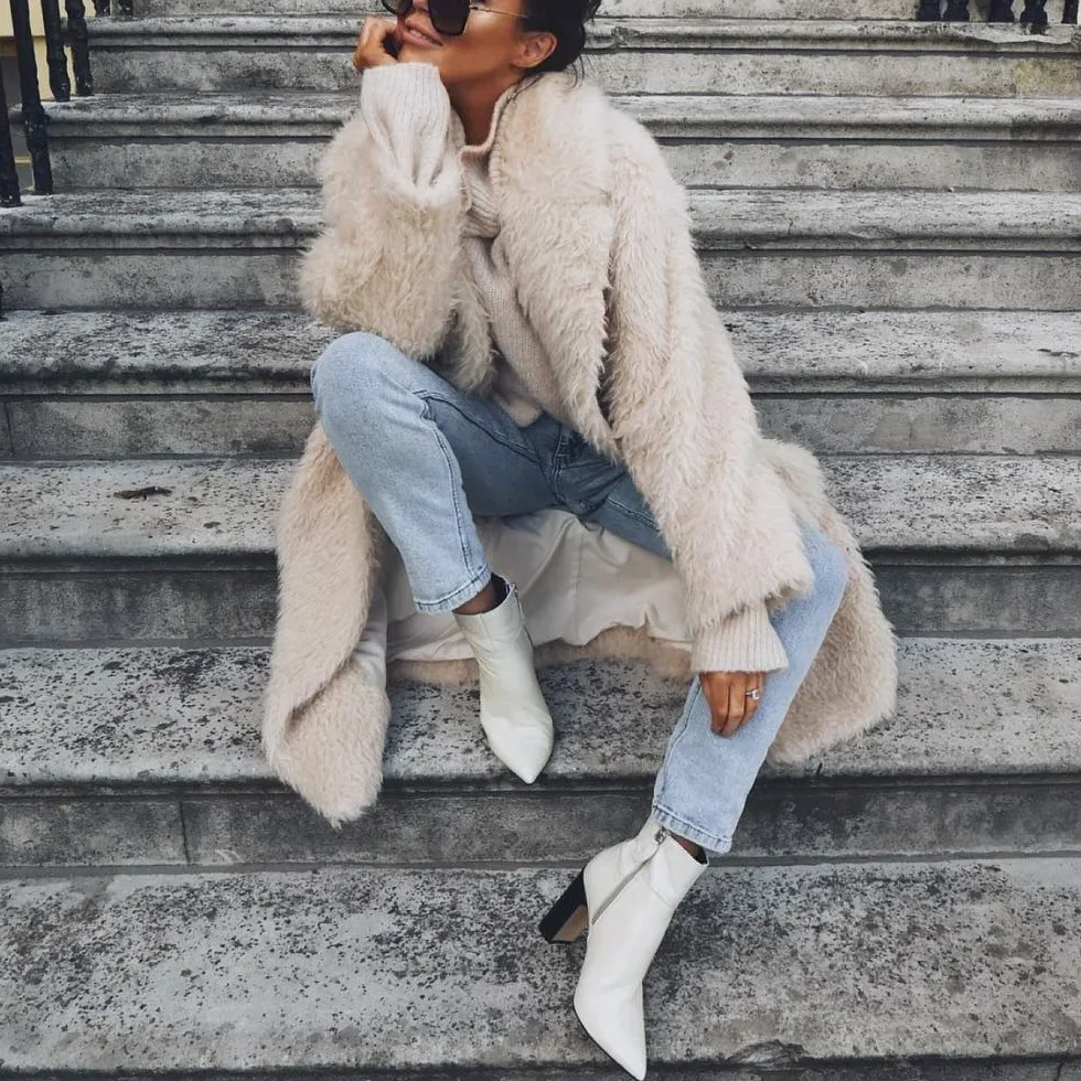 Fall Winter Streetwear Women Fur Wool Blends Trench Coat Overcoat Female Thicken Long Coat Outerwear Womens Fashion Windbreaker
