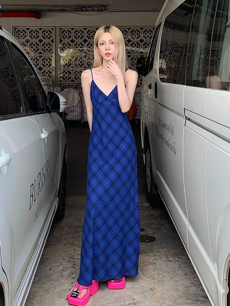 chinese dress ladies ASTR Maeryn Ruffle Trim Maxi Dress in Blue Plaid – Worth Collective