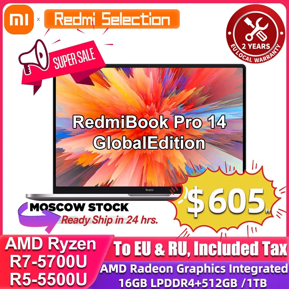 Notebook Laptop Xiaomi RedmiBook Pro 14 Global Version Ryzen AMD R5 5500U/R7 5700U/ R7 6800H 16GB 512GB PCIe SSD Win11