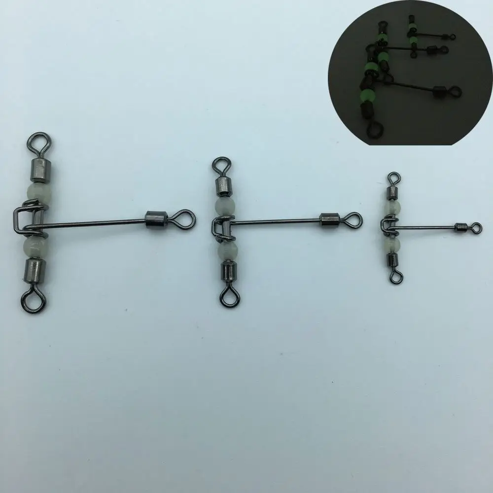 Fishing Swivels 5pcs/lot Hot Splitter Trident Brass Barrel rolling swivel with pearl 3 way connector luminous T-shape