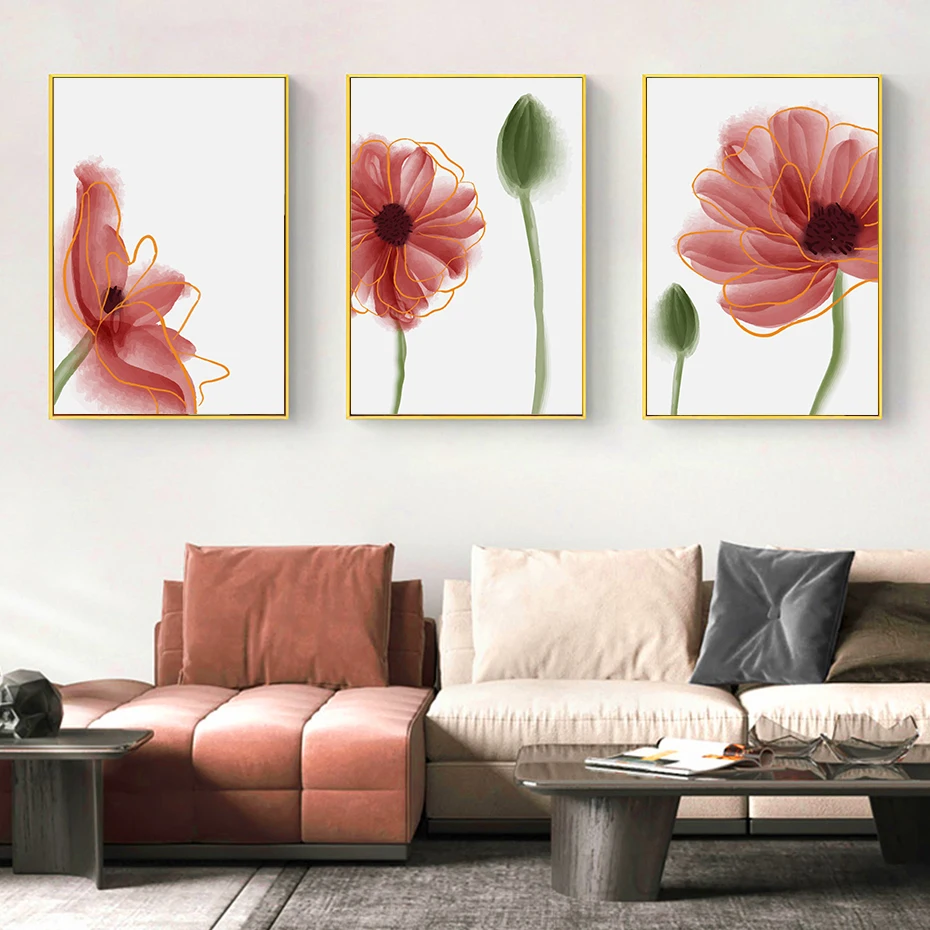 Arte Astratta Red Poppy Flower Poster Acquerello Texture Floral Wall Art Canvas Painting Modern Print Kids Room Decoration