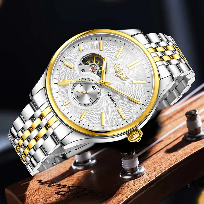 LIGE Automatic Watch For Men Fashion Stainless Steel Waterproof Luminous Watch Men Casual Sports Men's Mechanical Wristwatches