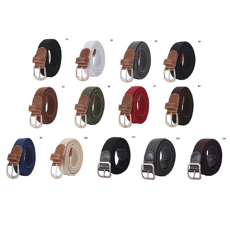 1Pc Mode Gürtel Woven Leinwand Gürtel Metall Schnalle Männer Frauen Elastische Geflochtene Gürtel Schlag Kostenloser – Detail 9