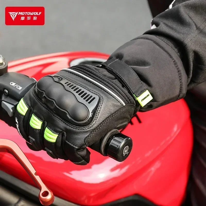 Winter Motorcycle Thermal Gloves - Fleece Windproof Leather Biker Gear, Waterproof