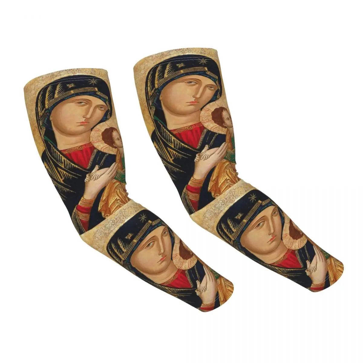 

Cooling Our Lady Of Perpetual Help Arm Sleeves Men Women Roman Catholic Virgin Mary Athletic Sports Tattoo Cover Up Basketball