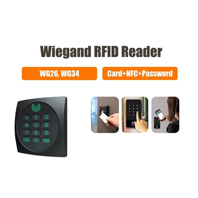 24시간 배송 4X KR602M Wiegand 34/26 비트 RFID 리더 13.56Mhz Mi 리더(액세스 제어용) 키보드 LED가 있는 카드 지원