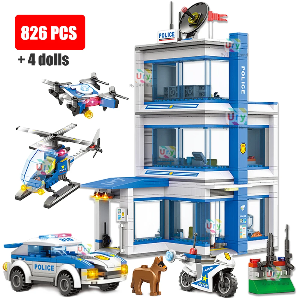 

2023 Police Station City Car Helicopter Prison Military Boat Figure Rescue Truck Model Moc Building Blocks Toy for Boy Gift