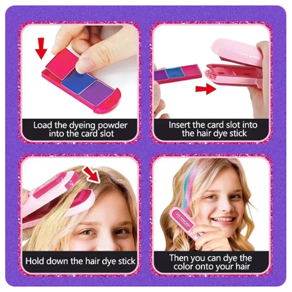 DIY Color Hair Stick Set Girl Toy Washable Hair Chalk Set Toy Temporary Bright Dyeing Chalk Comb