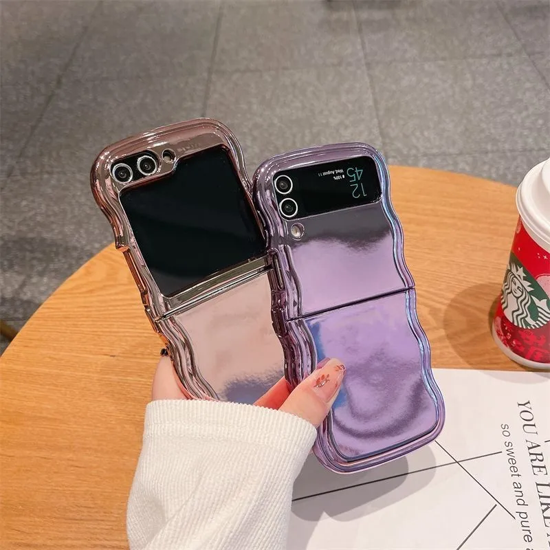 Nicchia High-End Silver Wave Edge Adatto Per Samsung Zflip5 Custodia Per Telefono Nuovo W23Flip Schermo Pieghevole High-End Z3 Bekas Telefon