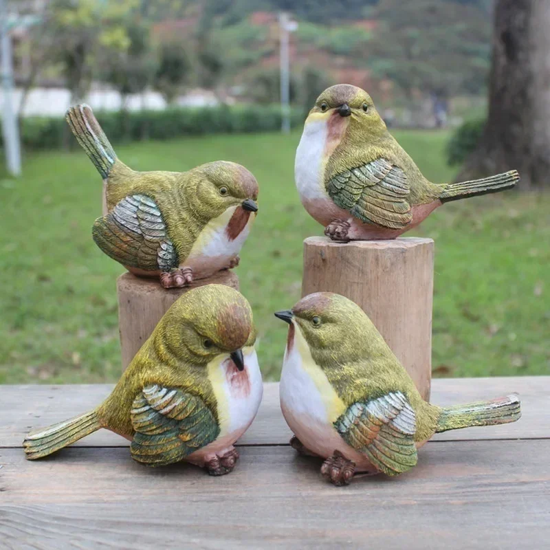 1pcs/4pcs Natural Simulation Resin Bird Garden Set Indoor Decoration Craft Small Ornaments Garden Living Room Decoration