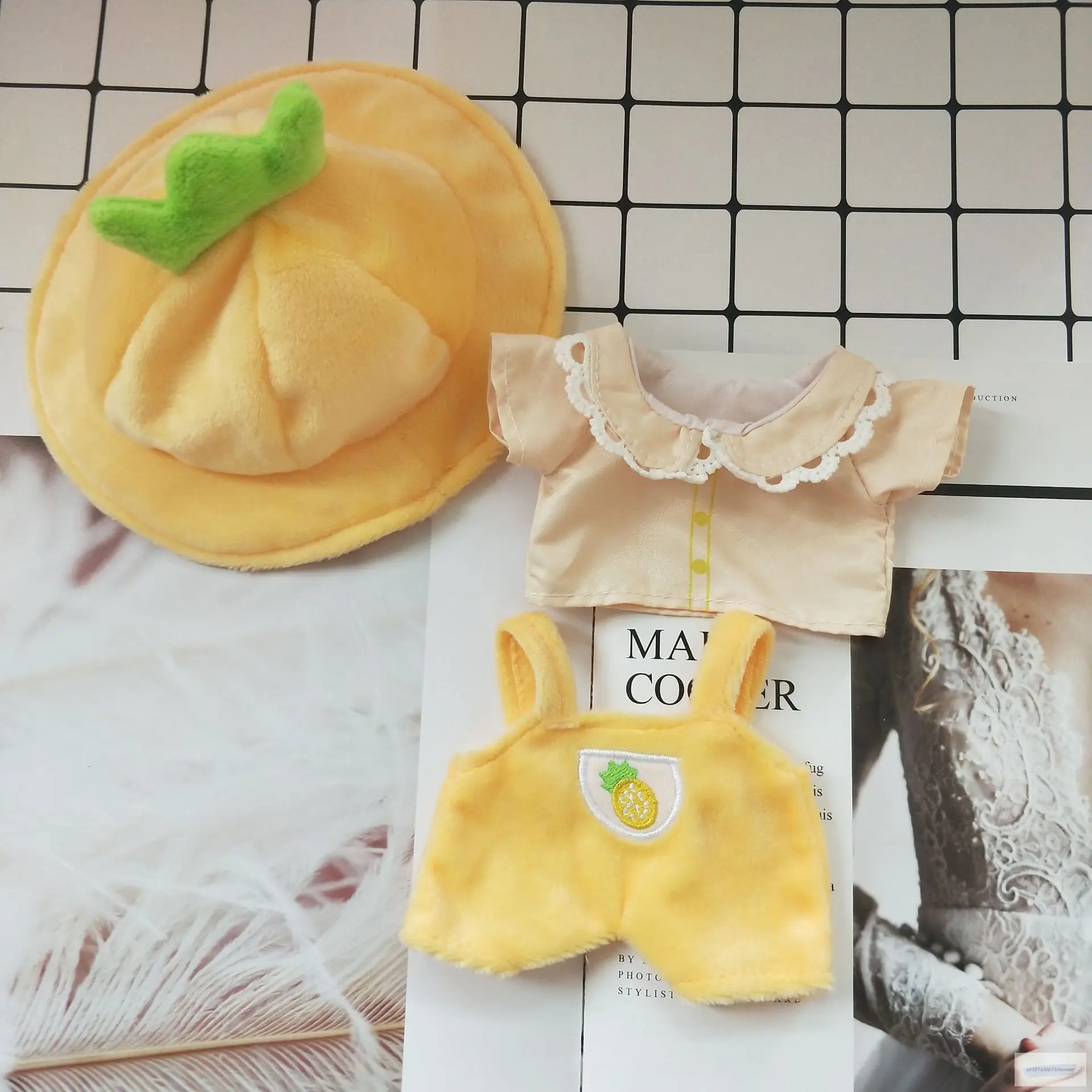 

20cm Baby Doll Plush Doll's Clothes pineapple shirt rompers hat Dolls Accessories for Korea Kpop EXO Idol Dolls Gift