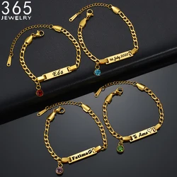 Custom Engraved Date Name Baby Chain Bracelet 12 Colors Birthstone Stainless Steel Children Bracelets Kid Personalized Jewelry