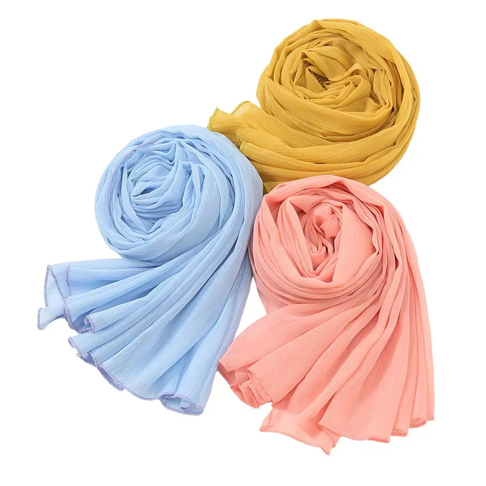 

Bright Silk Chiffon Scarf Hijabs For Woman Pleated Crinkle Chiffon Hijab Scarf Women Long Shawls Head Wrap Shawl Scarves H6N1