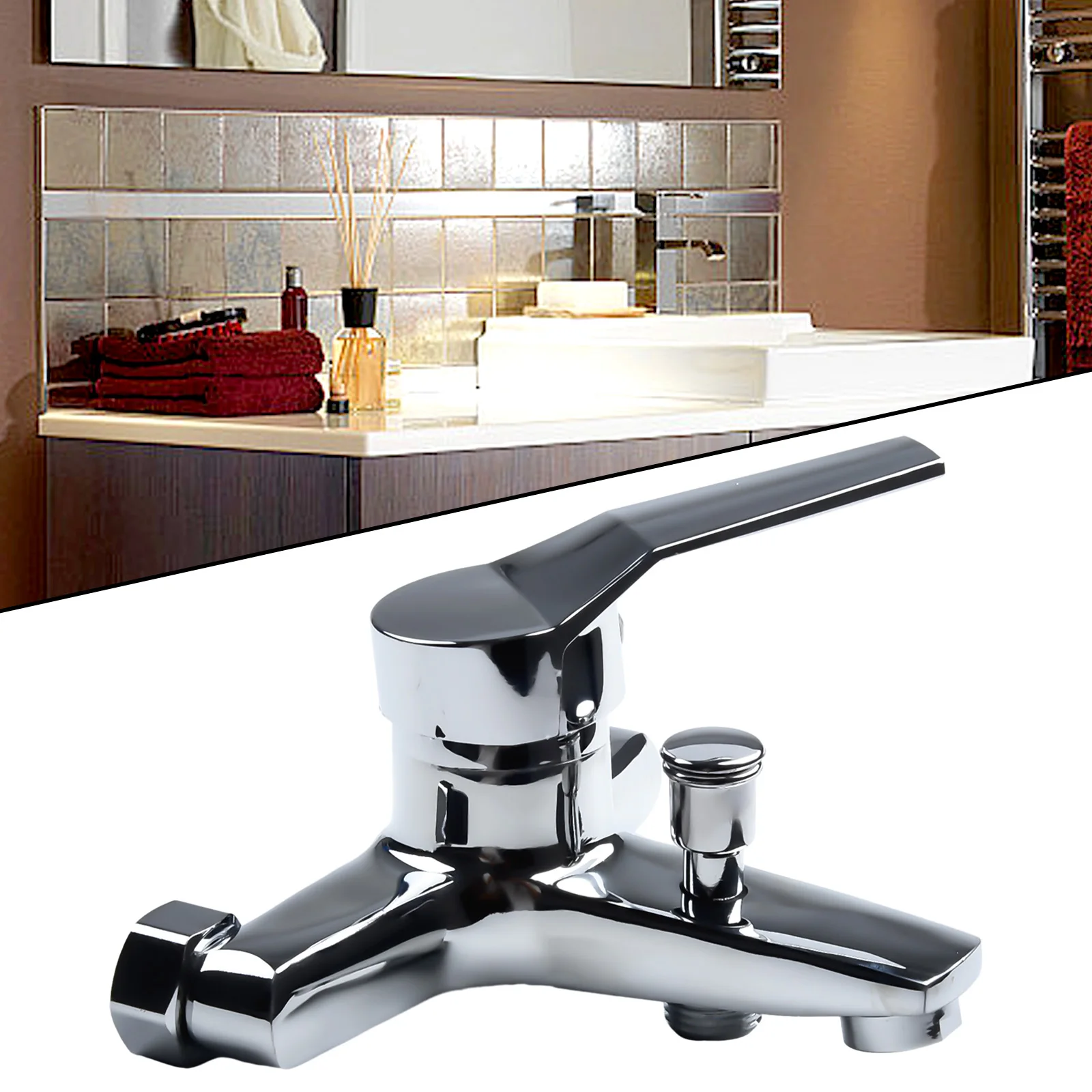 Description Picture 4 of itemZinc Alloy  Basin Faucets  Bathroom Splitter  Chrome Wall  Mounted Hot Cold Water Dual Spout Mixer Tap Shower Basin Faucets