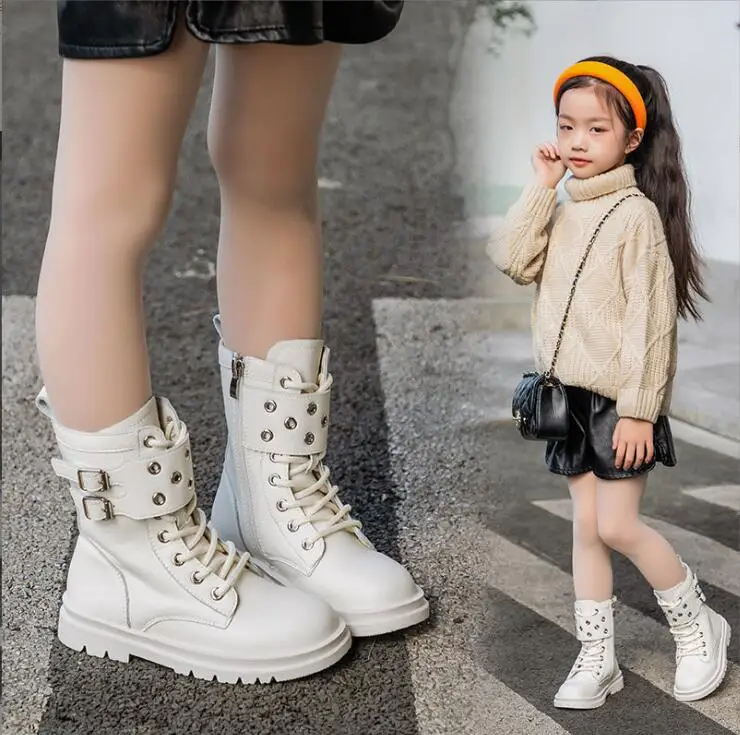 Girls' Riding Boots Children's Short Boots Spring Autumn Single Style 2023 New Fashion Catwalk Black Casual Boots Size 21-37