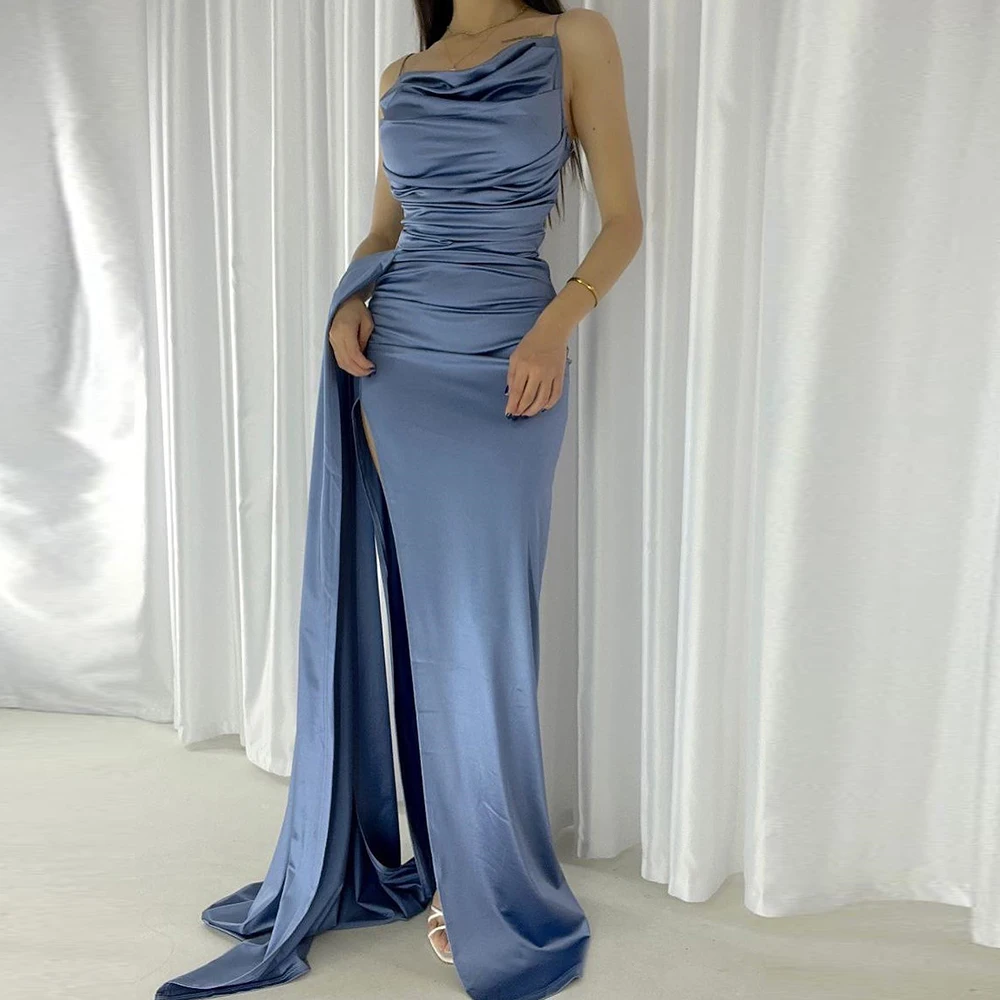 Long Prom Dresses Saudi Arabia Sleeveless Satin Evening Gowns Y909