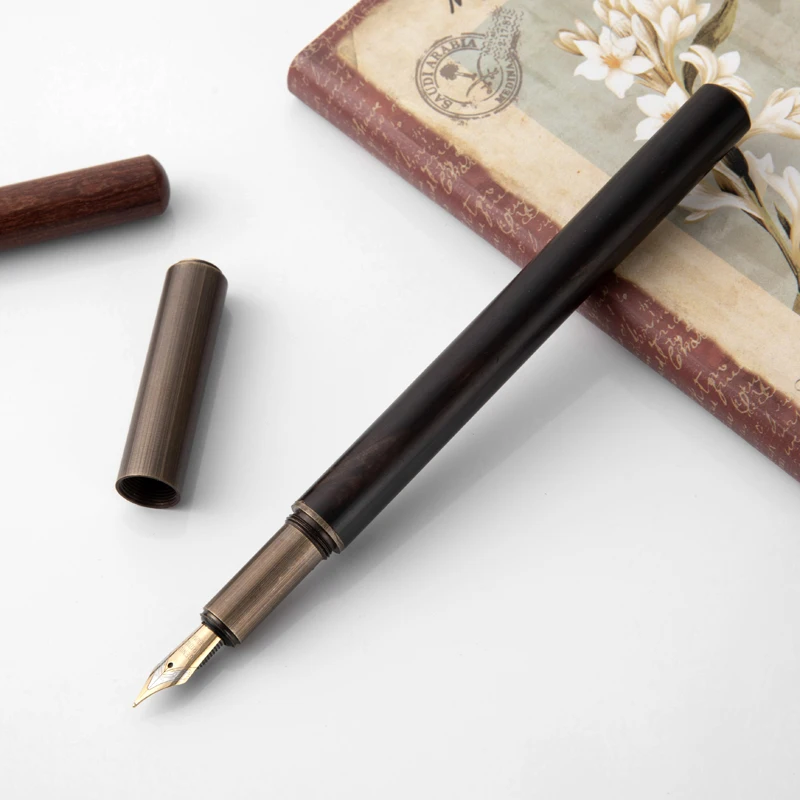 Luxury Retro Wood Bronze Fountain Pen Office Business Writing Art Calligraphy Ink Pens 0.5mm School Student Stationery Gifts