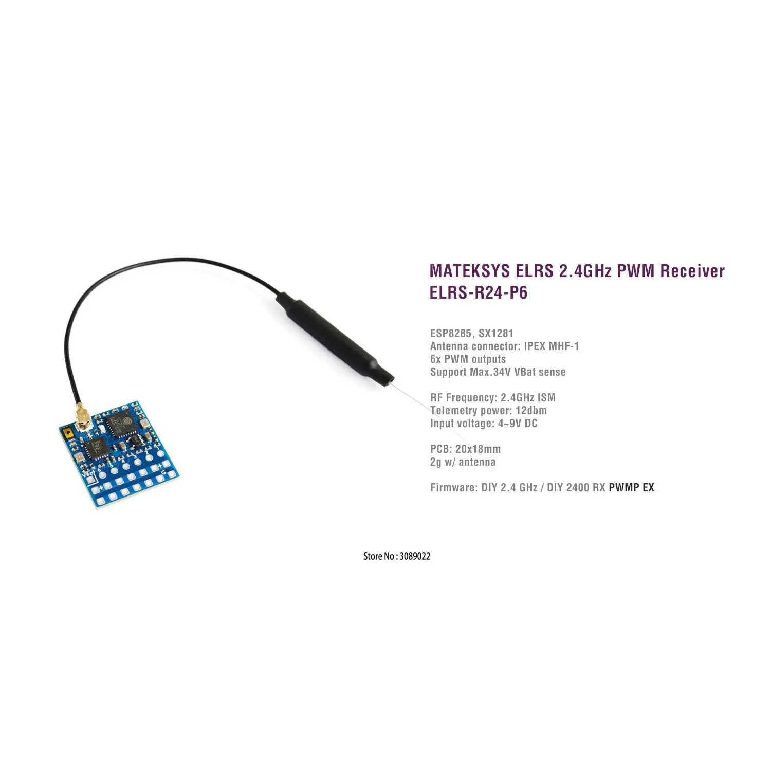 Matek Mateksys ExpressLRS ELRS R24-P6 2.4G RX SX1281ESP8285 나노 장거리 수신기 (안테나 포함) RC FPV 장거리 드론용