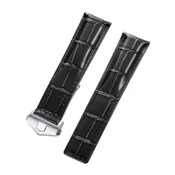 Premium Cowhide Leather Watchband - Waterproof Strap for Men and Women with Folding Buckle (Black)