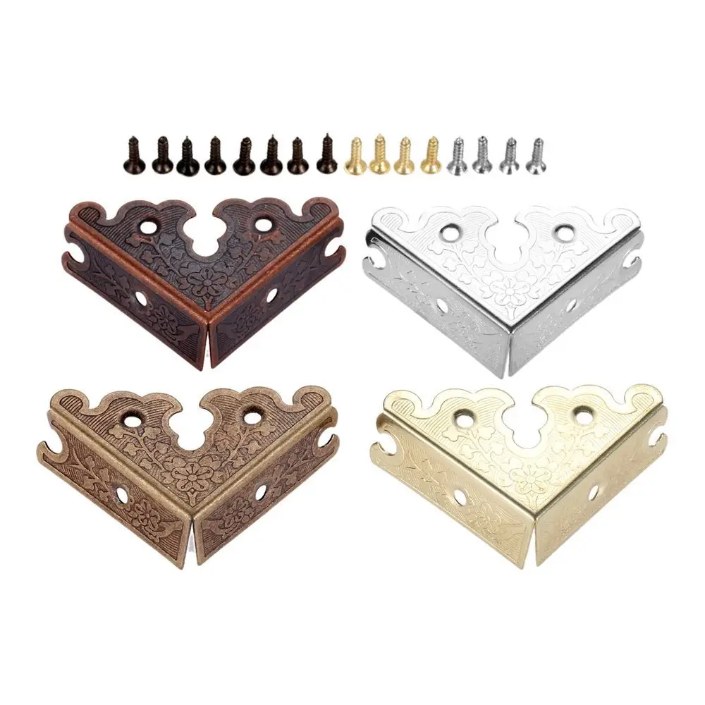 Furniture Corner Protector 4Pcs 34mm Iron Jewelry Wooden Box Triangle Corner Decorative Protectors Furniture Carved Table Corner Brackets Protection