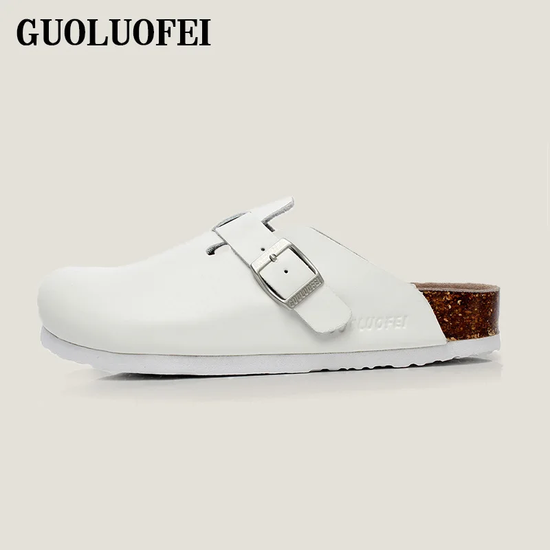 Unisex PU Leather Clogs Adjustable Buckle Slip On Cork Footbed Home Clog Slippers Mules Shoes 5