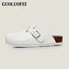 Unisex PU Leather Clogs Adjustable Buckle Slip On Cork Footbed Home Clog Slippers Mules Shoes 5