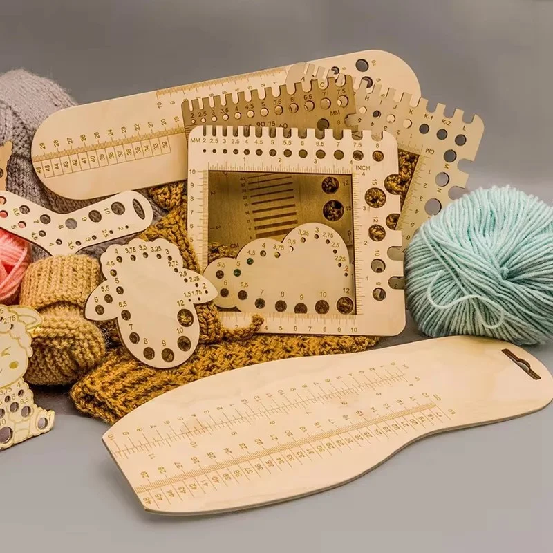 Description Picture 2 of itemWood Knitting Needle Gauge Square Ruler Embroidery Thread Bobbins Floss for Spinners Yarn Measuring Tools Sewing Supplies