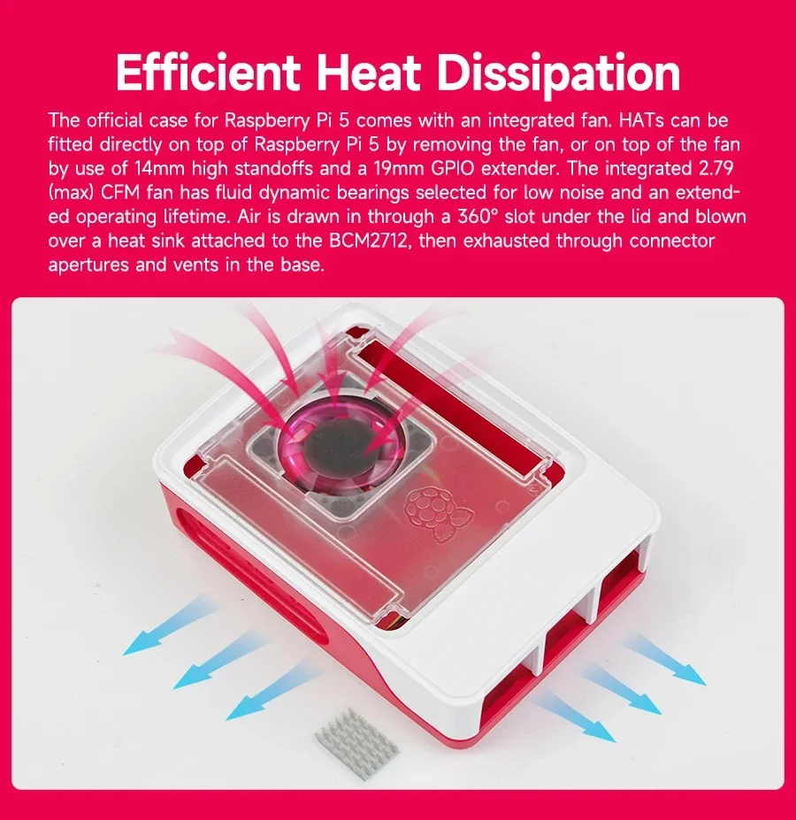 Official Raspberry Pi 5 Case Red White ABS Shell with Fan Support Cluster Stacki
