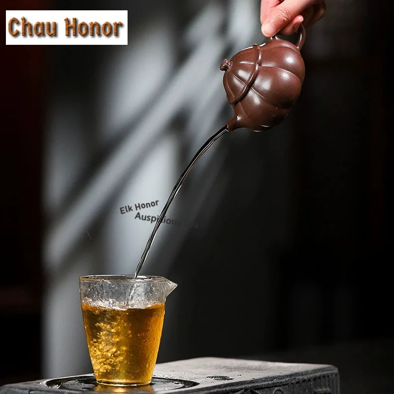 160ml Creative Yixing Purple Clay Teapots Handmade Rib Wendan Pot Raw Ore Mud Kettle With Infuser Chinese Zisha Tea Set Gift